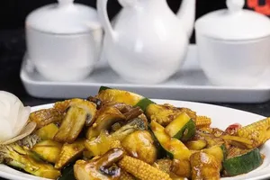 Sauteed Zucchine Baby Corn & Mushroom Ginger Chilli